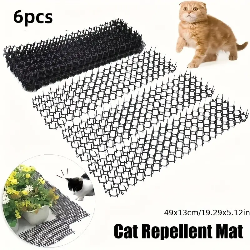 6-Pack Garden Outdoor Cat Deterrent Spikes, Plastic Sharp Spike Mats Supplies, Protects Garden Plants, Prevents Cats and Dogs From Digging