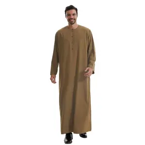 Men’s solid-color long robe with a round neck, loose casual comfortable Islamic clothing for daily wear, men’s Islamic clothing for all seasons