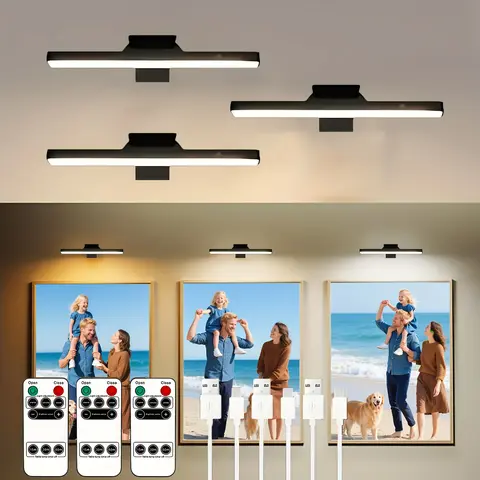 3Pcs Picture Light for Wall, 4800mAh Rechargeable Wireless Remote Battery Lights for Painting, 16In Dimmable Magnetic LED Art Display Light, Colors Temperatures, for Gallery, Living Room,Hallway