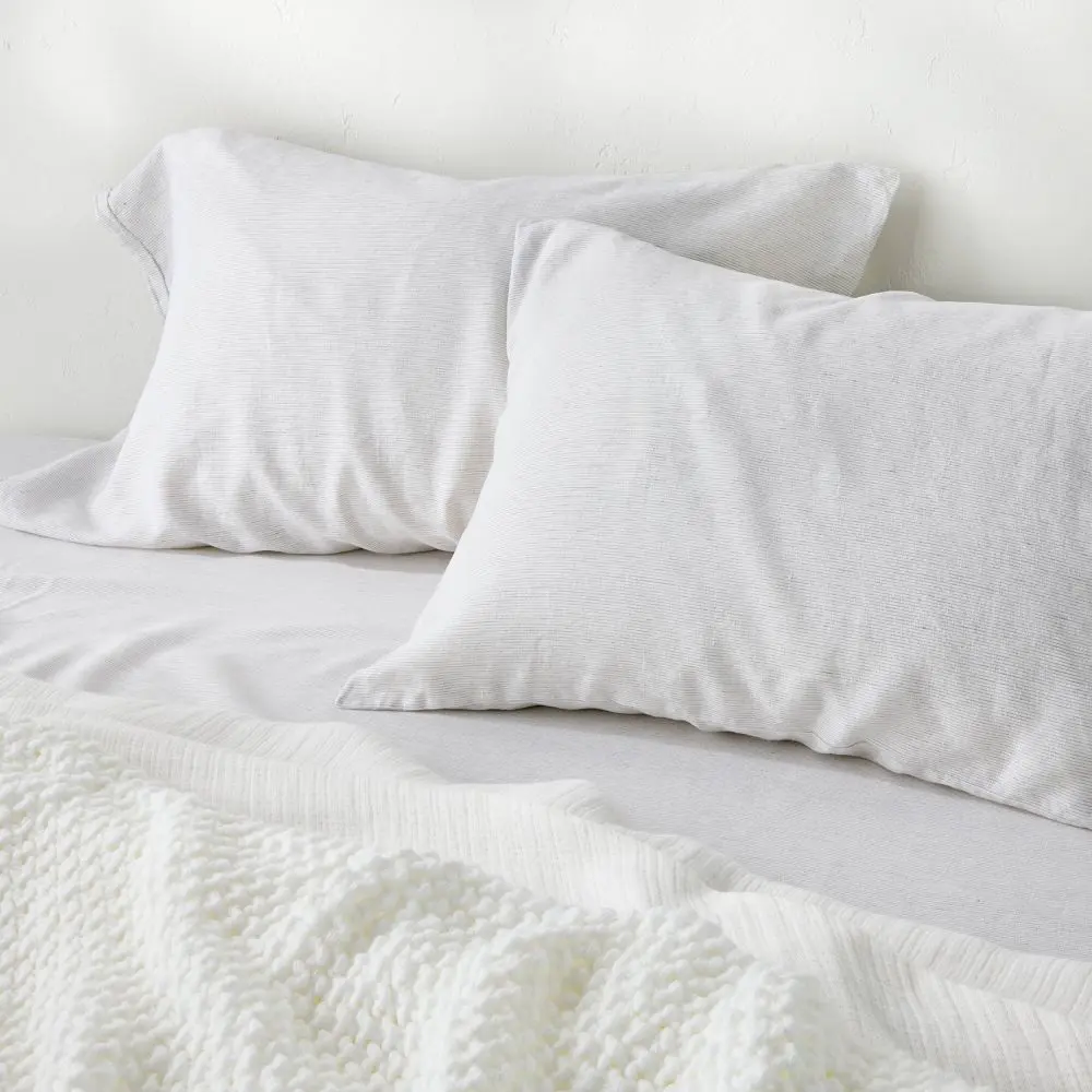 Casaluna Gray Micro Striped 100% Linen Weave Pillowcases, Home Bedding Linen Pillow Covers