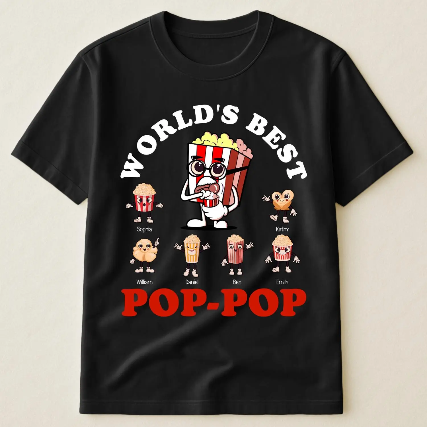 Women's Shortsleeve Top, Soft Cotton Crew Neck Tshirt with "World's Best Pop Pop" Slogan, Personalized Father's Day Gift, Casual, Graphic, Round Neck, Streetwear