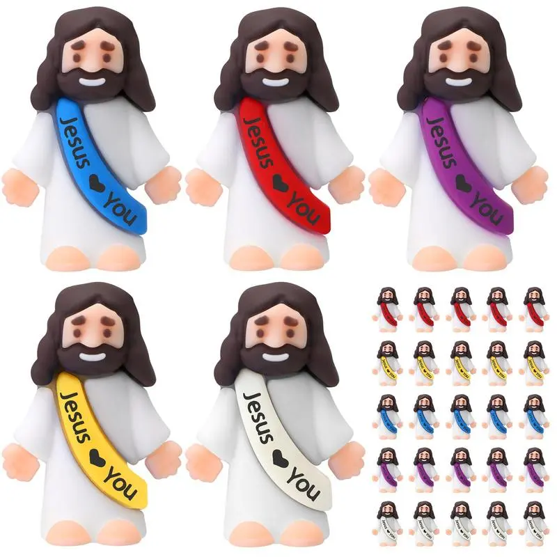 25pcs Random Colors Mini Jesus Figures - Original Design Religious Home Decor, Easter Egg Stuffers, Sunday School Gifts