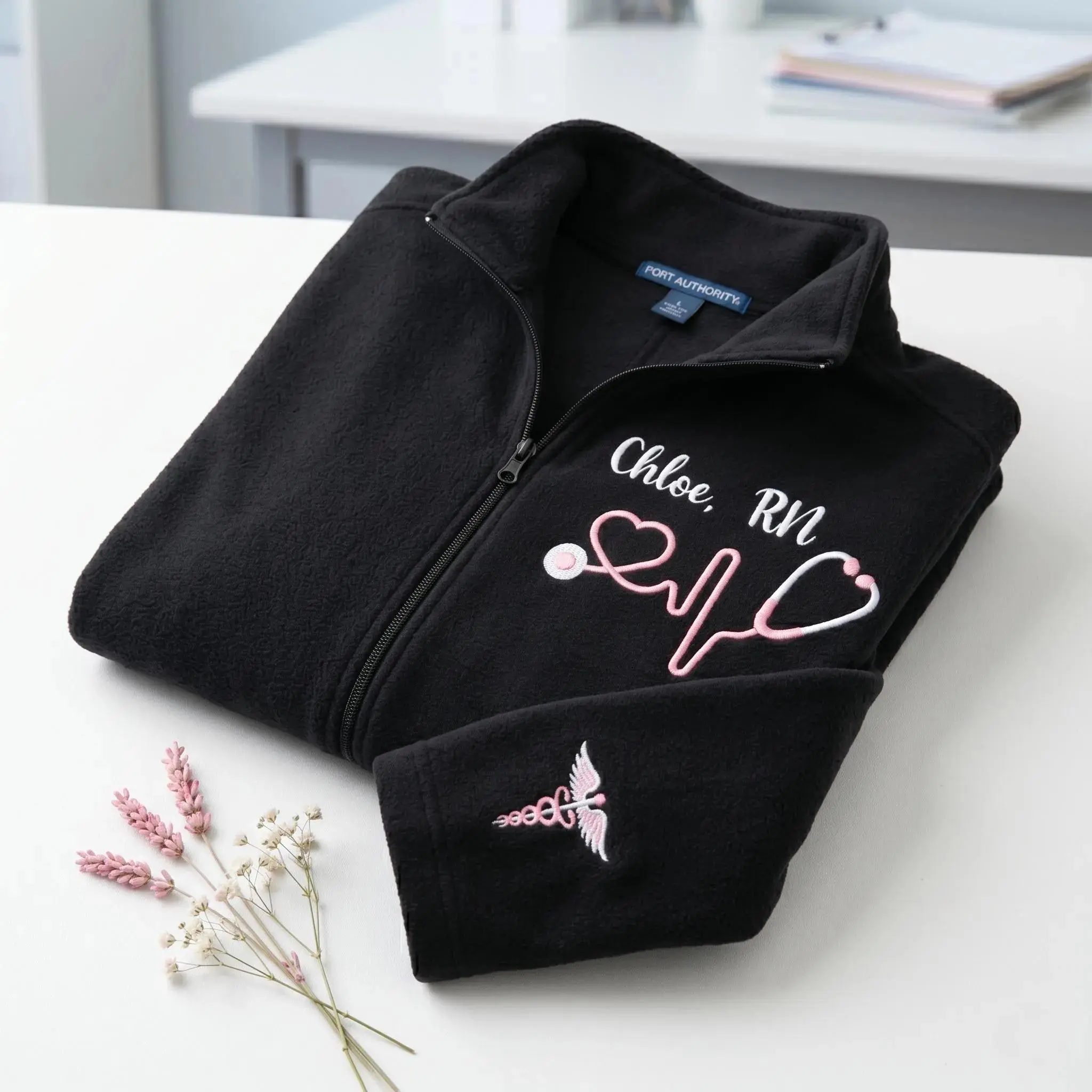 [MAKE IN US]Personalized Nurse Jacket Monogrammed Nurse Zippered Fleece Jacket Jacket With Pockets Nurse Graduation Gift For Women Men