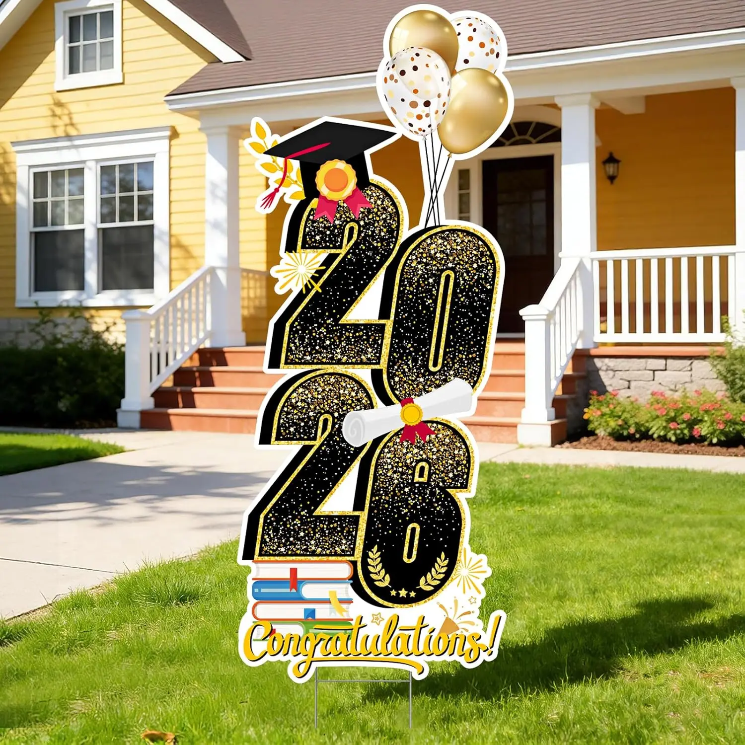 2026 Graduation Decorations Yard Sign, 3.5 FT Tall Class of 2026 Congrats Grad Yard Sign with Stakes for Outdoor Indoor Graduation Party Garden Lawn Decoration Supplies