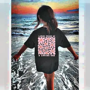 1-Pack Tween Girl's Casual Floral Print Short Sleeve T-Shirt - Living Proof Of God's Love Design Comfy Summer Top For Y Soft Feel Tee