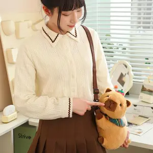 MyRytanda Kawaii Capybara Plush Backpacks Cute Animals Fuzzy Phone Bags Brown Capibara School Bags Childreen Birthday Gifts
