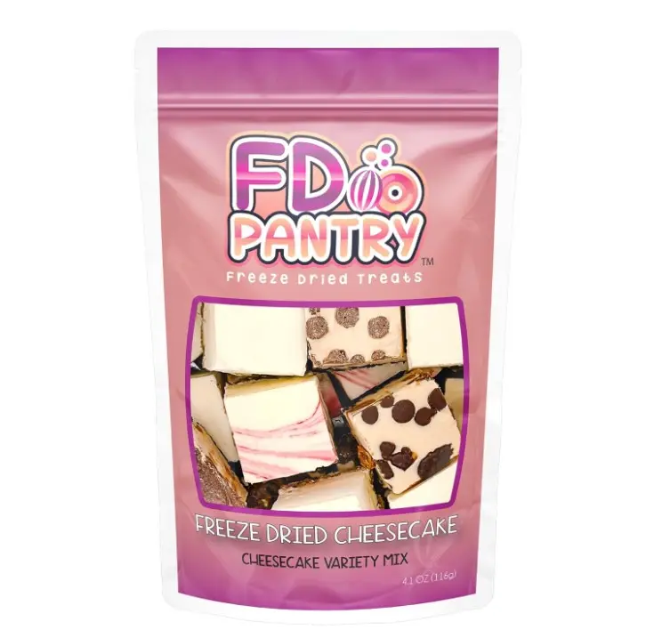 Freeze Dried Cheesecake New York Style, Caramel Chocolate Chip and Strawberry Swirl Crunchy Treat Resealable Bag 4.1 oz Cheese Cake
