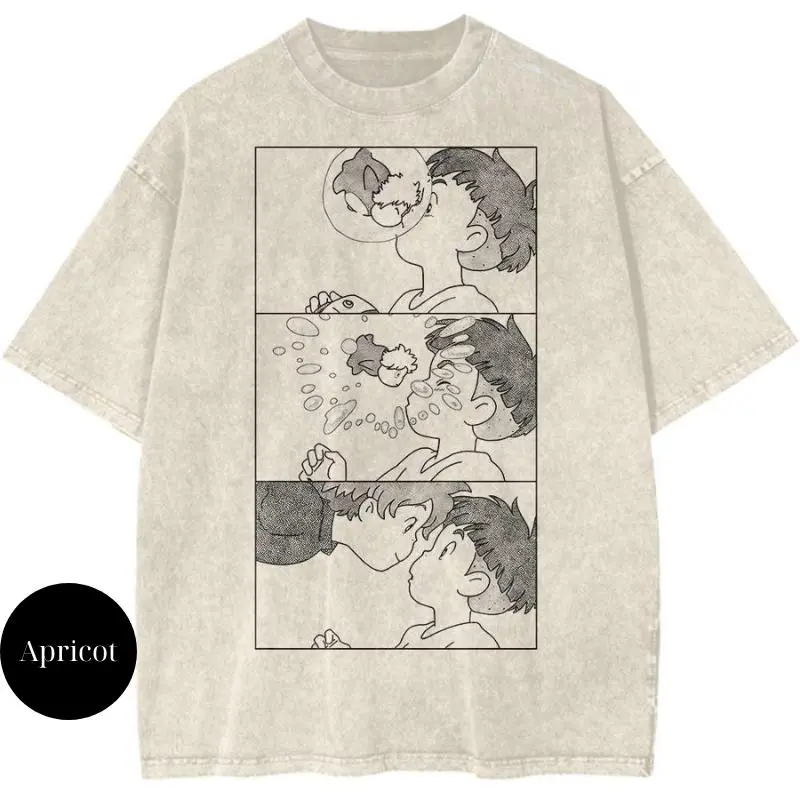 valentine shirts Ponyo Shirt, Studio Ghibli Shirt, Anime Shirt, Vintage T-Shirt, Crewneck Medium Cotton Short Slevee Casual Printed Summer Streetwear Tshirt