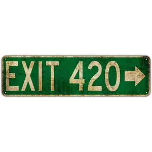EXIT 420 Retro Road Sign -Street Signs 4x16 Inch Metal Sign, Aluminum Wall DecorChristmas Holiday Decor, Outdoor Signage, Gift Idea Decoration Tin