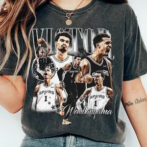 Victor Wembanyama Bootleg 90s Basketball T-Shirt - San Antonio French Star Graphic Tee - Funny Alien Prospect Fan Apparel - Trendy NBA Streetwear