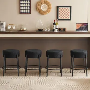 [Bellemave]24" Tall, Round Bar Stools, Set of 2 - Contemporary upholstered dining stools for kitchens, coffee shops and bar stores - Includes sturdy hardware support legs