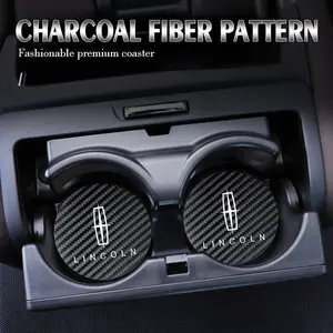 2pcs Car Coaster Carbon Water Cup Slot Non-Slip Pad Bottle Mat For Lincoln Navigator Continental Nautilus Aviator MKZ MKX MKC MKT MKS Corsair Mark E