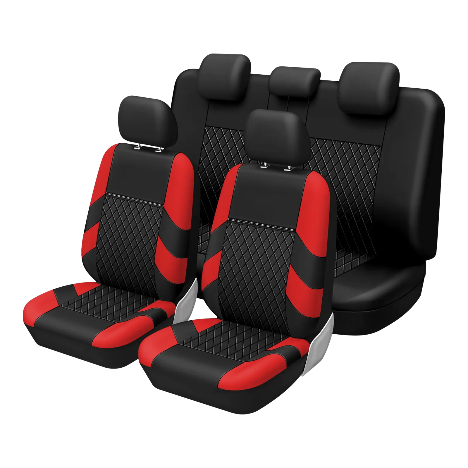 TOYOUN Luxury Two-Tone Leather Car Seat Covers for 5-Seater Vehicles Red & Black Design Full Protection Easy Install Stylish Upgrade