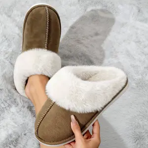Womens Fluffy Slippers Ladies Cozy Arch Support Warm Scuff Slippers Slip on Comfy Winter House Shoes with Non-Slip Indoor Outdoor Hard Sole Fur Footwear,Slides For Women, house slippers