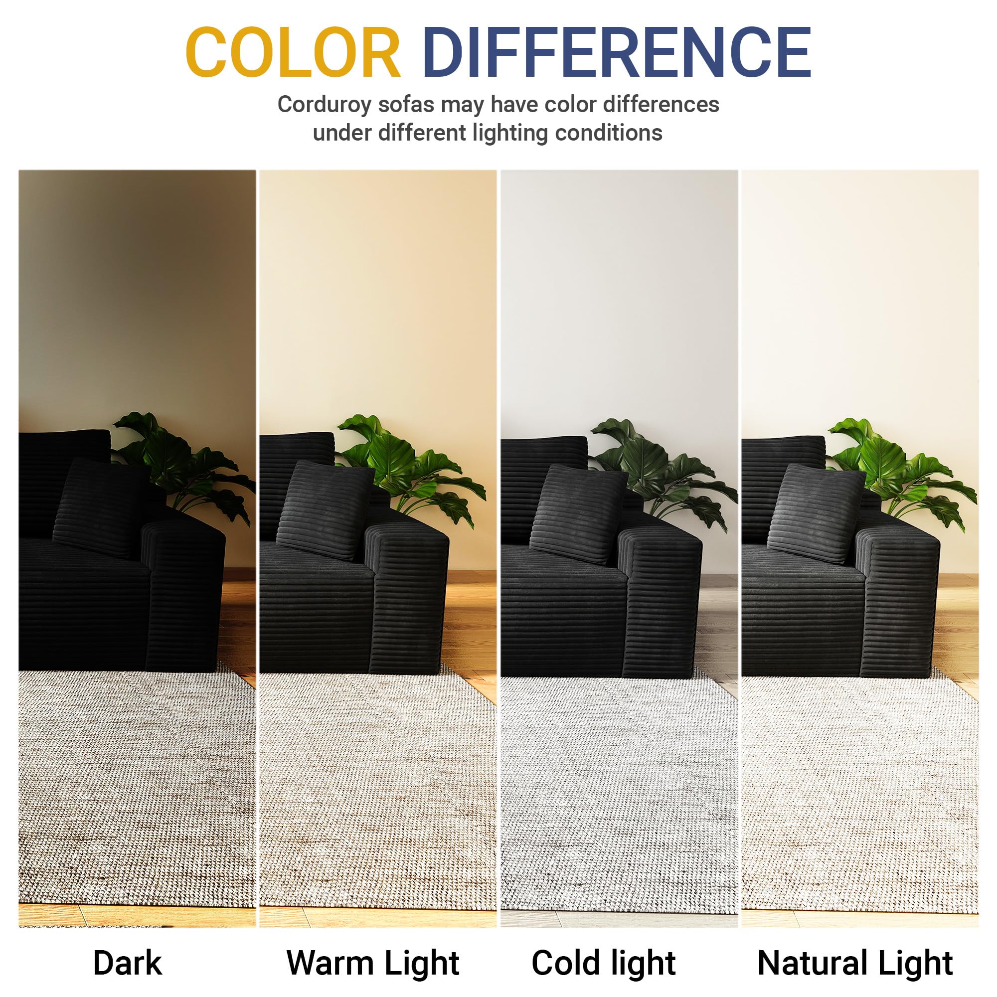 106.3" L-Shaped Modular Corduroy Sectional Sofa, 1400 LBS, No Assembly, Cooling Gel Foam Pet Friendly Cloud Couch for Living Room