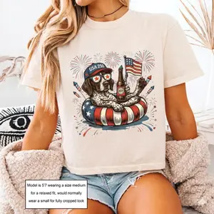 Comfort Colors Boxy Tee Patriotic German Shorthaired Dog Graphic Tee Cropped Shirt Womens USA Flag Dog T-Shirt 4th of July Shirt Dog Lover Gift Vintage Cute Tee