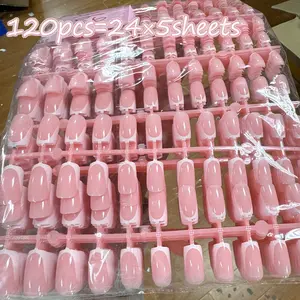US-NAIL - 120Pcs=24*5 French Short Square Coffin False Nail White Pink Simple Wearable Fake Nails Glossy Full Cover Press on Nail Tips Art