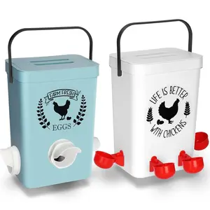 Chicken Feeder and Chicken Waterer Set (3 Gallon/26 Pounds) - Hanging Automatic Chicken Feeder No Waste - Chicken Coop Accessories - Poultry Waterer