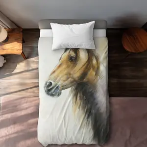 Begin Home Decor C1DCTXLWULC4NM Wild Horse Orange Animals Twin Size Extra Long Duvet Cover - Home Decor Accent