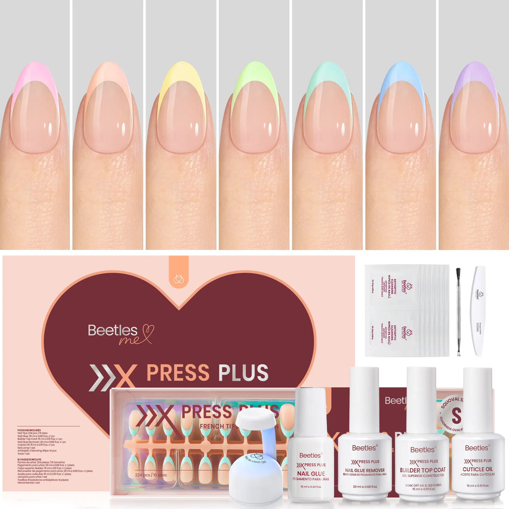 224Pcs 7 Pastel Colors S Almond Press On Kit