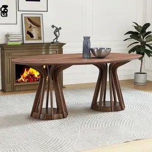 Modern Oval Dining Table - 78.74" Long, Wood Veneer MDF Table with Sturdy Pedestal Base, Simple Setup, Walnut Finish, Seats 6, for Living Room, Restaurant