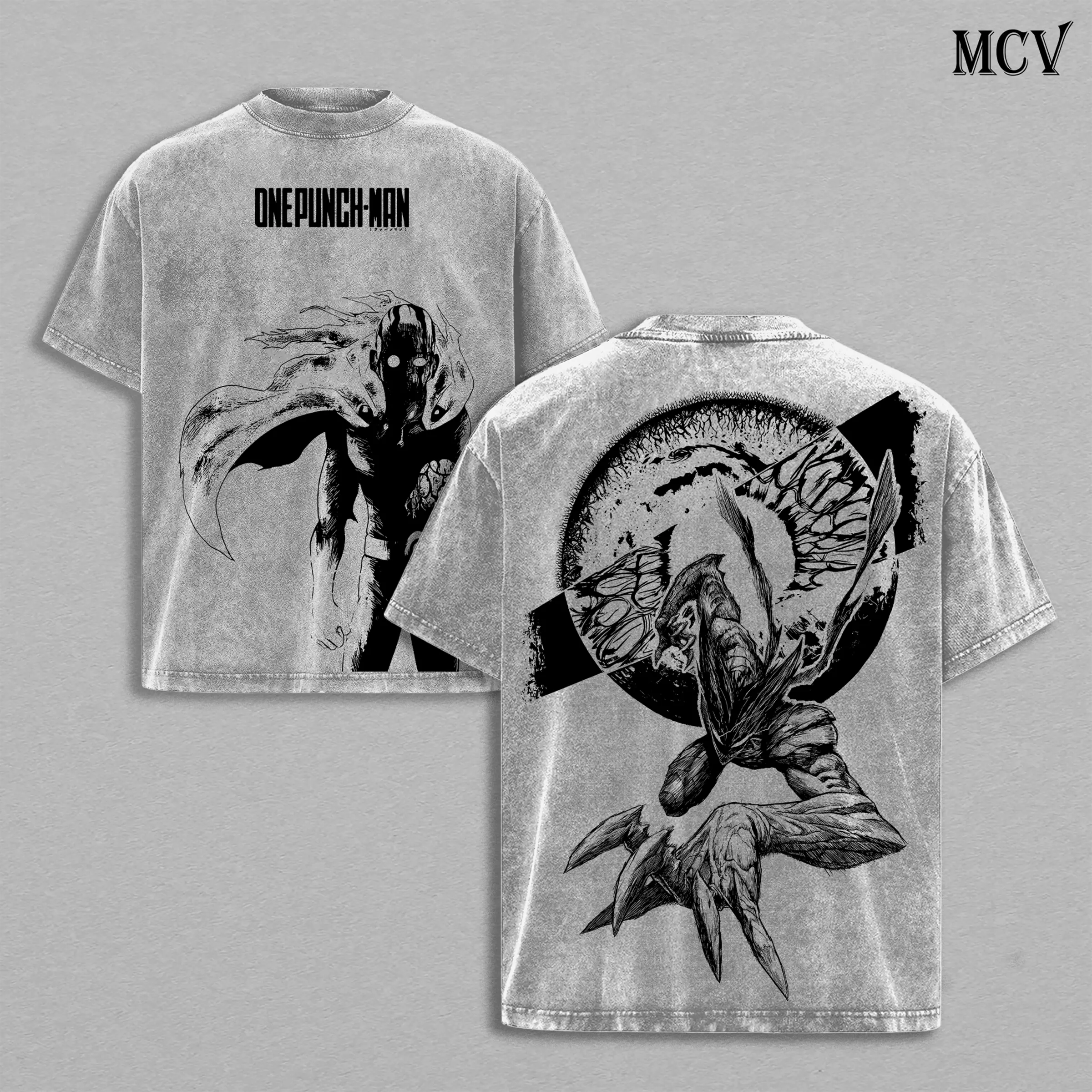 Saitama x Garou T-Shirt – One Punch Man Season 3 Oversized Vintage Washed Tee, Heavy Cotton Menswear Top, Anime Manga Streetwear, Hero vs Villain Graphic Tee, Acid Wash Retro Oversize Unisex Top