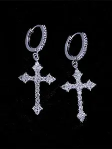 Classic Cross Earrings for Women, Zircon Inlaid Party Jewelry, Elegant Ear Pendants, Perfect for Outdoors, Fashion Accessory