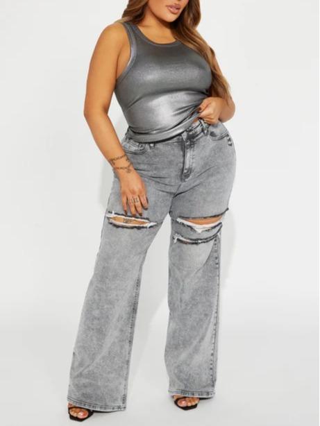 Remi Ripped Stretch Baggy Jeans - Grey