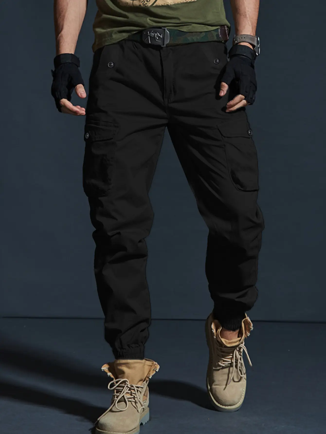 Men’s cargo pants with pockets, tactical workwear style — standard fit, suitable for all seasons, perfect for Halloween parties, everyday wear, hiking, and construction work — durable non-stretch fabric, casual fashion long pants, no back pockets