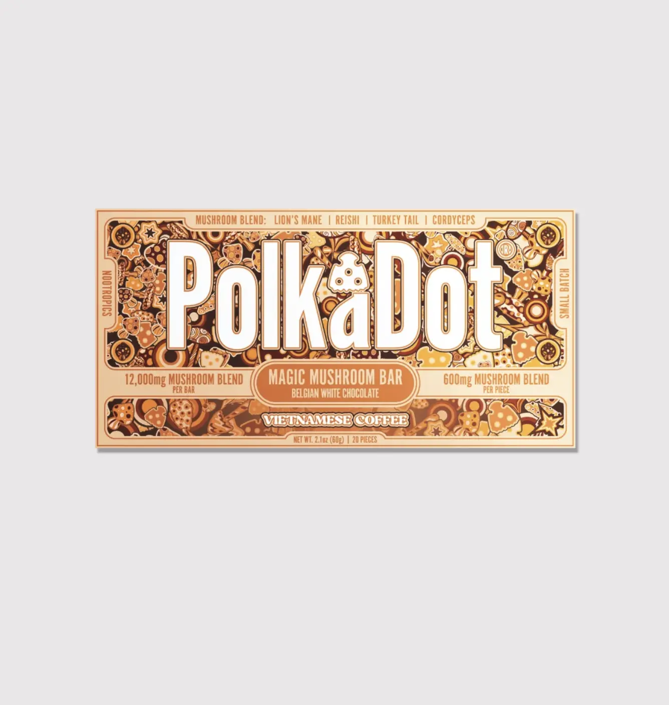 Polkadot Belgian Chocolate, 20 Count, High Potency Plant-based Snack, Vietnamese Coffee, 100% Organic, High-Quality Ingredients, Made in USA, All Natural, Healthy Chocolate, 20 Piece Chocolate Bar