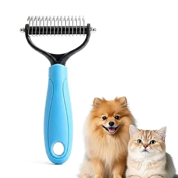 Pet Detangling Comb, Double-Sided Grooming Brush for Dogs & Cats, One-Click Clean Undercoat Rake for Shedding Mats  No More Tangled Fur! Pet Detangling Brush, Double-Sided Undercoat Rake for Dogs & Cats, Removes Mats & Loose Hair