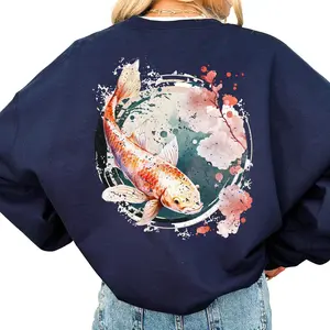 Vintage-Inspired Japanese Koi Fish Sweatshirt, Nautical Animal Graphic Sweater, Asian Art Nouveau Item, Oversized Sweatshirt