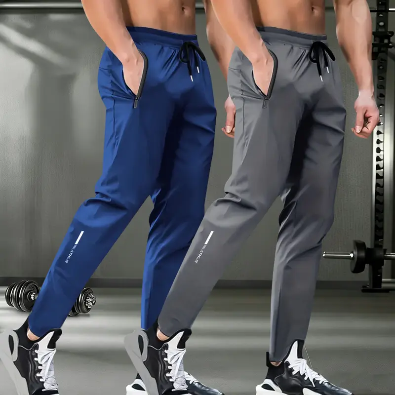 Men's Basics Slim Straight-Leg Solid Stretch Cooling Pants with Zippered Pockets, Fitted Synthetic Bottoms for Casual & Gym Wear, Size M
