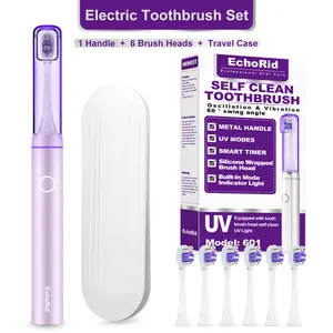 EchoRid Upgraded 601 Electric Toothbrush with UV Sanitizing Brush Head, Rechargeable Sonic Toothbrush Set, 6 Replacement Heads & Travel Case, 5 Modes for Deep Cleaning