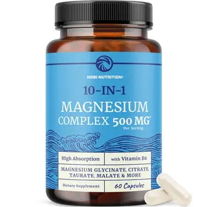 Nobi Nutrition 10-in-1 Magnesium Complex 500MG Supplement with Vitamin B6 High Absorption for Bone Muscle & Heart Health 60 Capsules