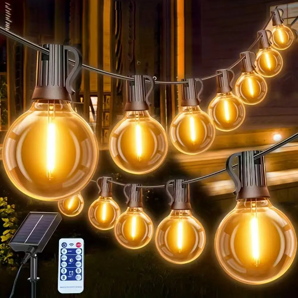 Commercial Street & Area Solar G40 String Lights - Remote-Controlled 8 Modes, LED G40 Shatterproof Bulbs, Dimmable Garden Pendant Lights, Timer Function, Led Lighting, Ideal for Commercial Streets, Courtyards, Gardens, Porches, Christmas Parties