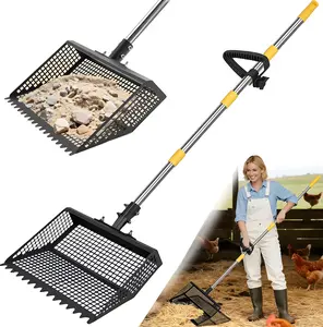 Viral 2-in-1 Chicken Poop Scooper & Rake, Heavy Duty 12" Sand Sifting Litter Shovel, Adjustable 26"-76" Stainless Steel Handle, Easy Coop Cleaning Pet Waste Remover Tool