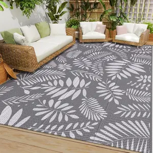Outdoor Rug, Patio Rug, Plastic Straw Camping Rugs, Large  Area Rug and Mat for Outdoors, RV, Patio, Backyard, Deck, Porch, Beach, Balcony, (5'x 8', White&Gray)