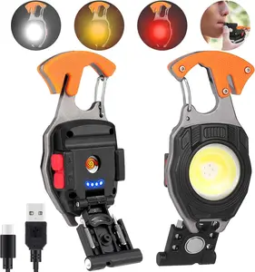 Ultimate Outdoor Companion Keychain - Multi-Functional Flashlight with Magnetic Screwdriver, Bottle Opener, Lighter, Whistle, and Rechargeable LED Lights for Camping, Hiking, and Emergency Situations Portable survival supplies