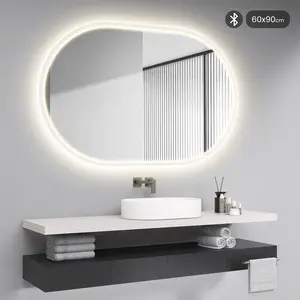 STARLEAD 24×36" Oval LED Bathroom Mirror, Front & Backlit, Anti-Fog, Bluetooth Speaker, 3-Color Dimmable, Plug-in/Hardwired