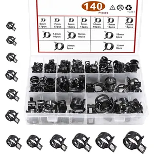 140 count 12 Sizes 6-22mm Black Spring Band Hose Clamp Assortment Kits.Low  Air Clip Strap Clamp for Air Hose Tube Hose   Vacuum Hose Clamp
