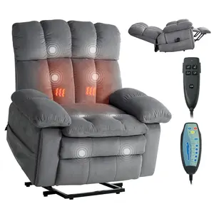 VEVOR Power Lift Recliner Chair, Dual Motor, Oversized Electric Lift Chair with Heat and Massage for Elderly, Infinite Position Adjustment, Chenille Fabric, with Side Pockets, Cup Holders, Light Gray