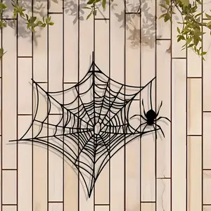 Vintage Iron Spider Web Wall Decor, Halloween & Christmas Outdoor Metal Art, Durable Rustic Hollow Craft, Garden Patio Decoration