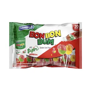 Colombina Bon Bon Bum Bubble Gum Lollipops (20 Pieces) Flavors of Passion Fruit/Watermelon with Tajin Powder, Mexican Candy, Dulces Mexicanos, Sweet, Spicy, Sour, Viral, Bombon