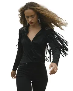 Idyllwind Women's Mckinney Faux Suede Long Sleeve Fringe Top - Iwsp25k93-Blk