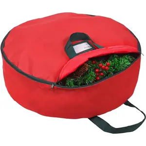 Heavy Duty Christmas Wreath Storage Bag 24"- Garland Wreaths Container with Handles - Durable 600D Oxford Polyester Material Holiday Wreaths Storage Holder 24” (Red)