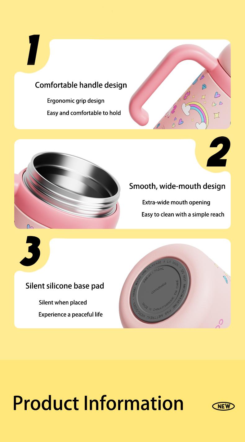 【COMOBEBE】24oz Stainless Steel Whale Fountain Tumbler with Handle – Two Lids, Spill-Proof, Dishwasher Safe, Cute & Perfect for Teens, and Adults Water Bottles Sturdy Drinkware Flasks