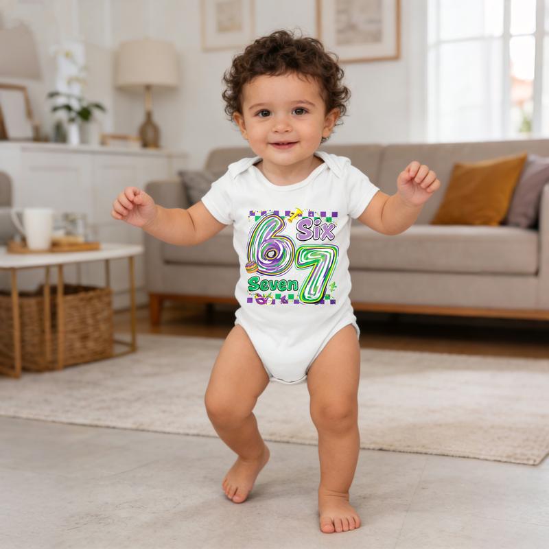 Cotton Baby Bodysuit Colorful Six Seven Number Print 100% Pure Cotton Non-Irritating Snap Closure Breathable Perfect For Gifting & Everyday