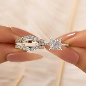 Maxine CZ 2.0ct Princess Cut Insert 2PC Engagement Ring Set,Bridal Ring Set,5A Cubic Zirconia Women's Ring Jewelry,Wedding Ring Set for Daily,Travel,Proposal,Birthday,Anniversary