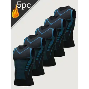 5pcs Men's Sports Sleeveless Tank Top Quick Dry Breathable Crossover Slimming Tight Stretchy Compression Top(Sheet)